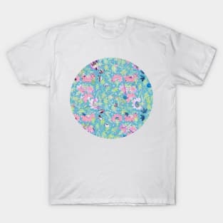 William Morris Style Floral Repeat #1 Marbled Paper Collage T-Shirt